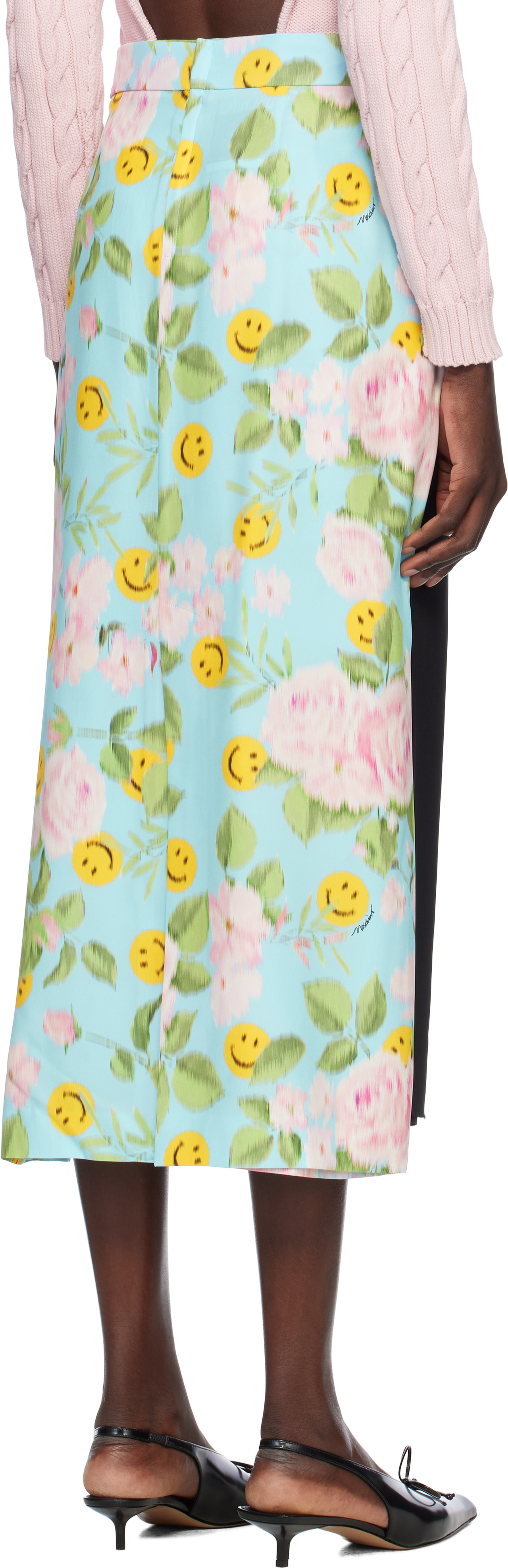 Moschino Blue & Black Crêpe & Satin Midi Skirt