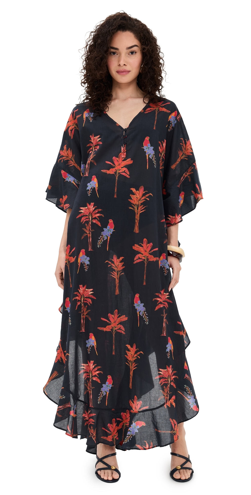 Marjorie Maxi Caftan Palm Forest Black One Size
