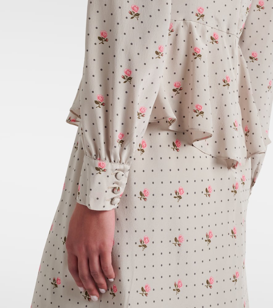 Floral polka-dot silk midi dress