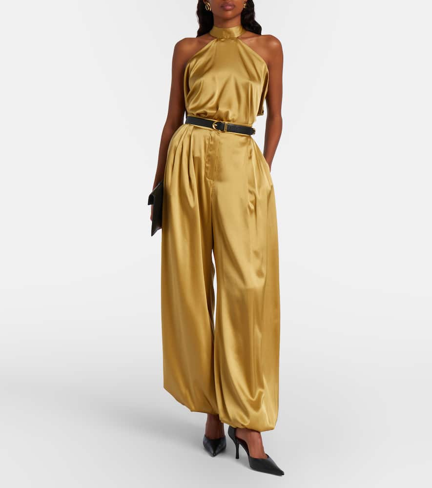 Silk-blend satin wide-leg pants
