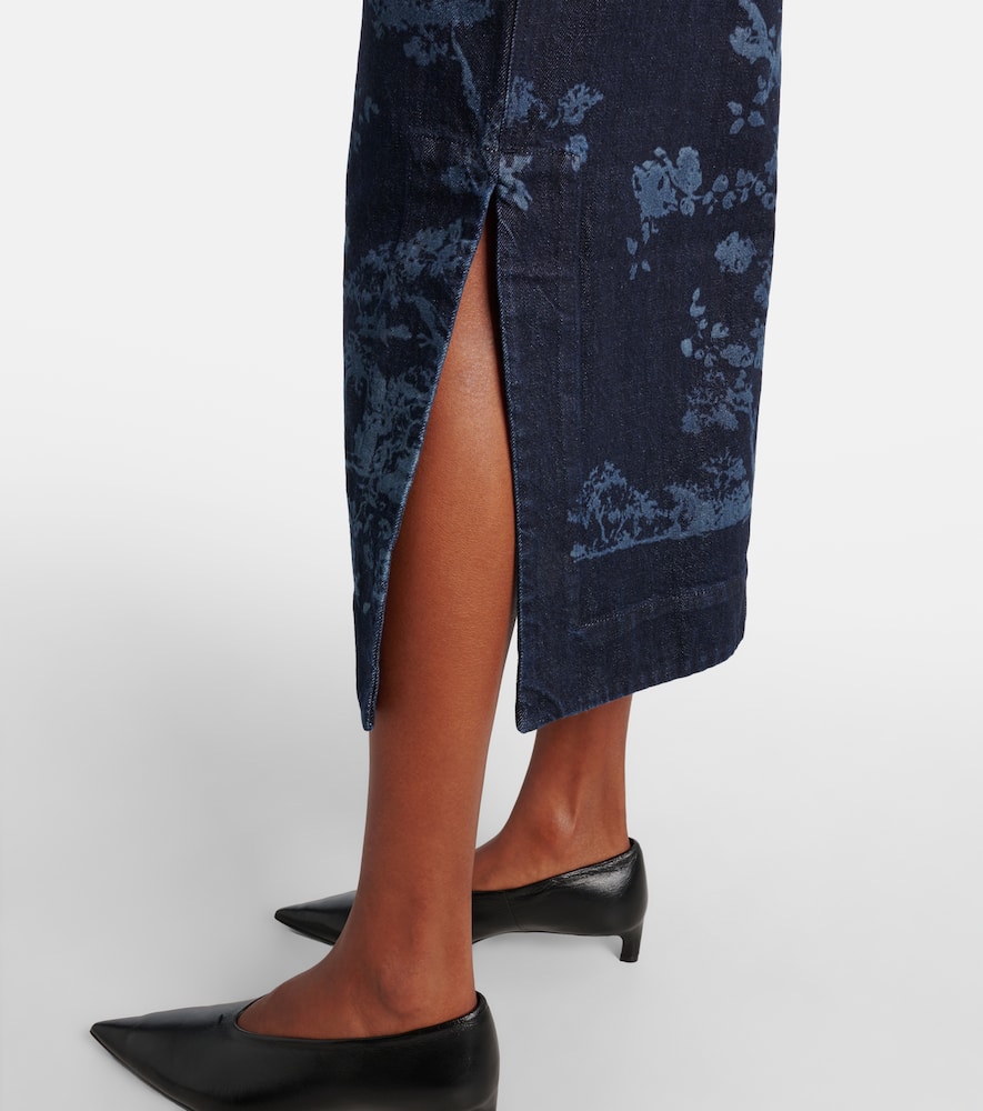 Embroidered cotton denim pencil dress