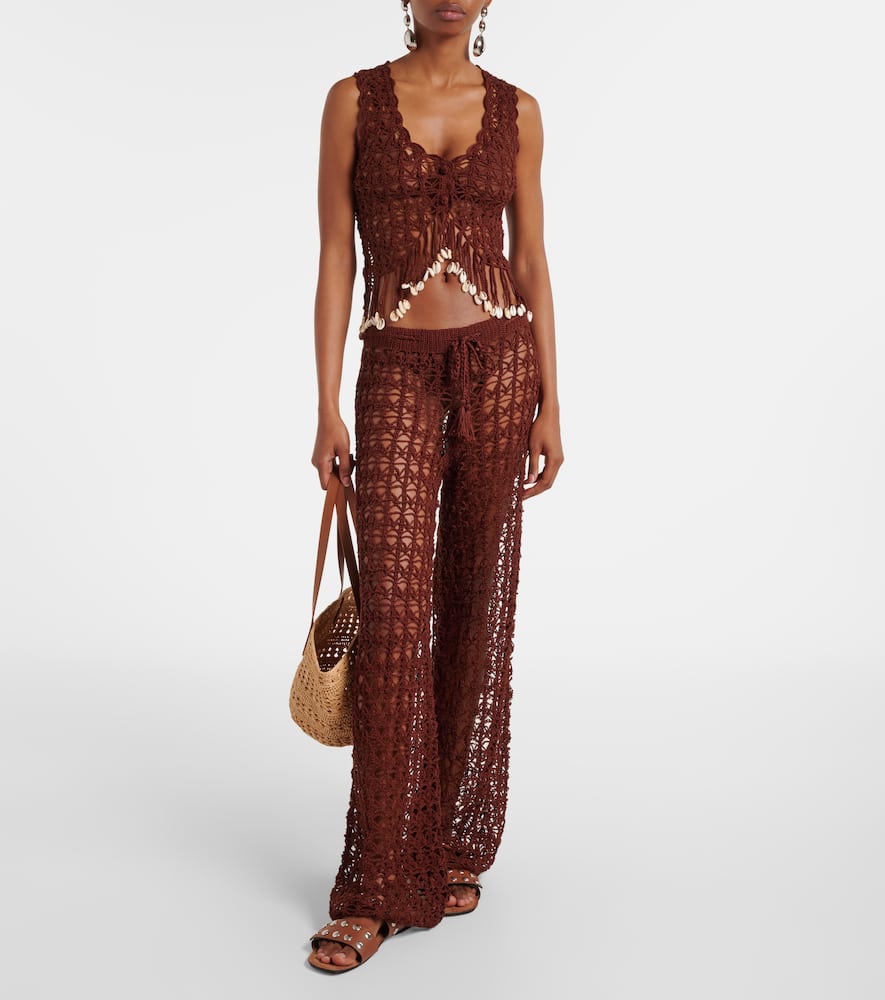 Crochet fringed cotton crop top