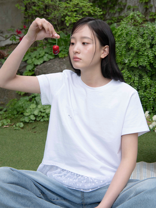 DOT RUFFLE POCKET T-SHIRT