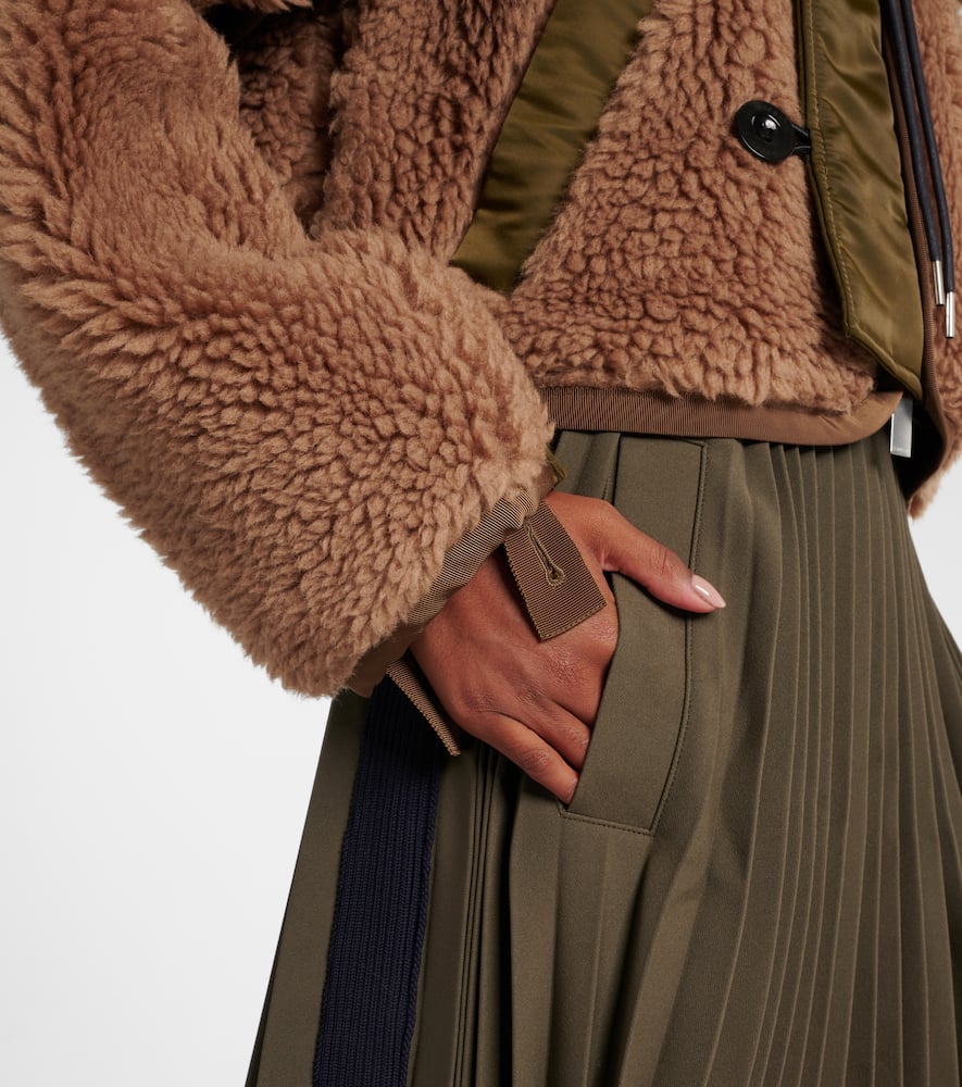 Twill-trimmed faux fur jacket
