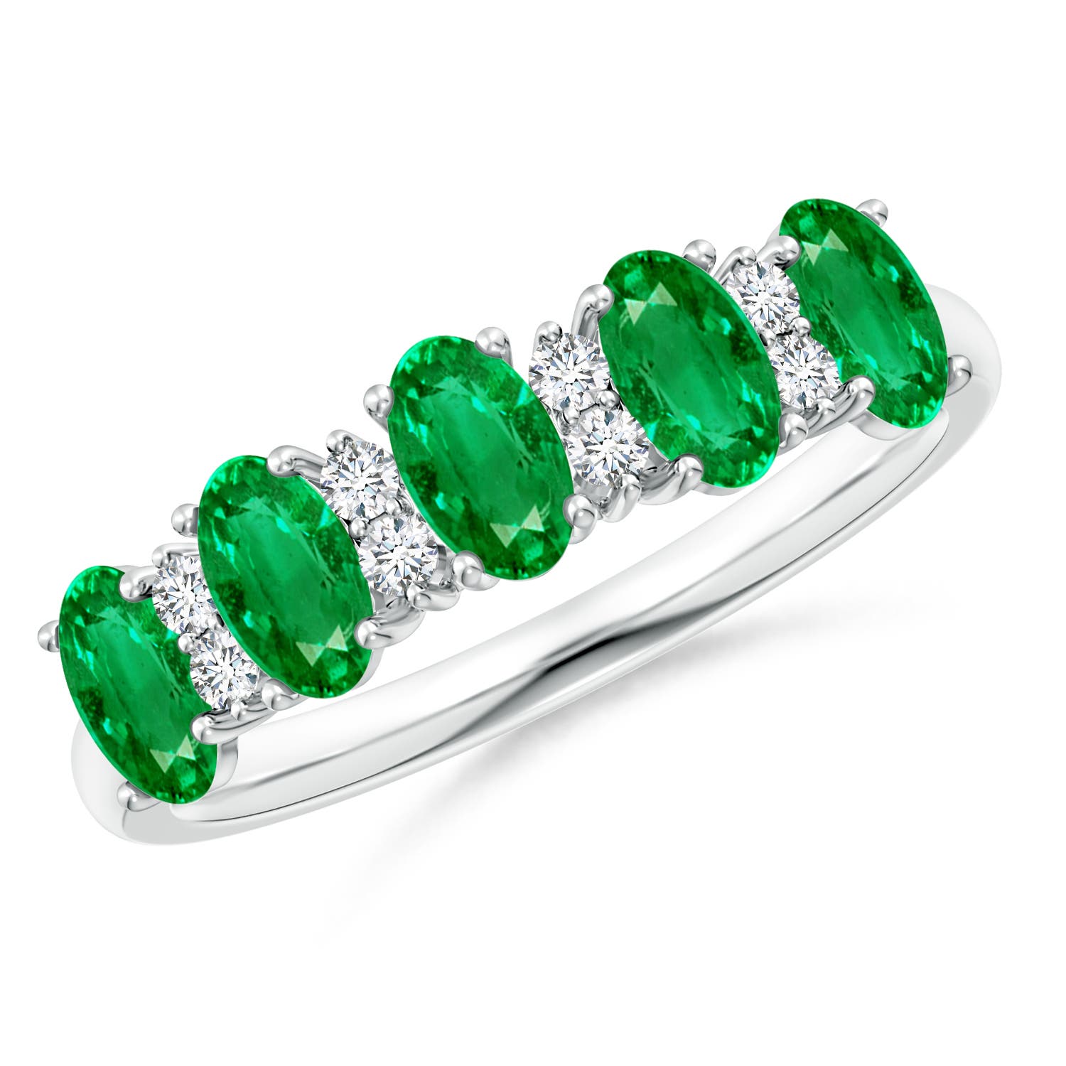 Angara 1.0 Carat Five Stone Emerald and Diamond Wedding Ring in 14K White Gold