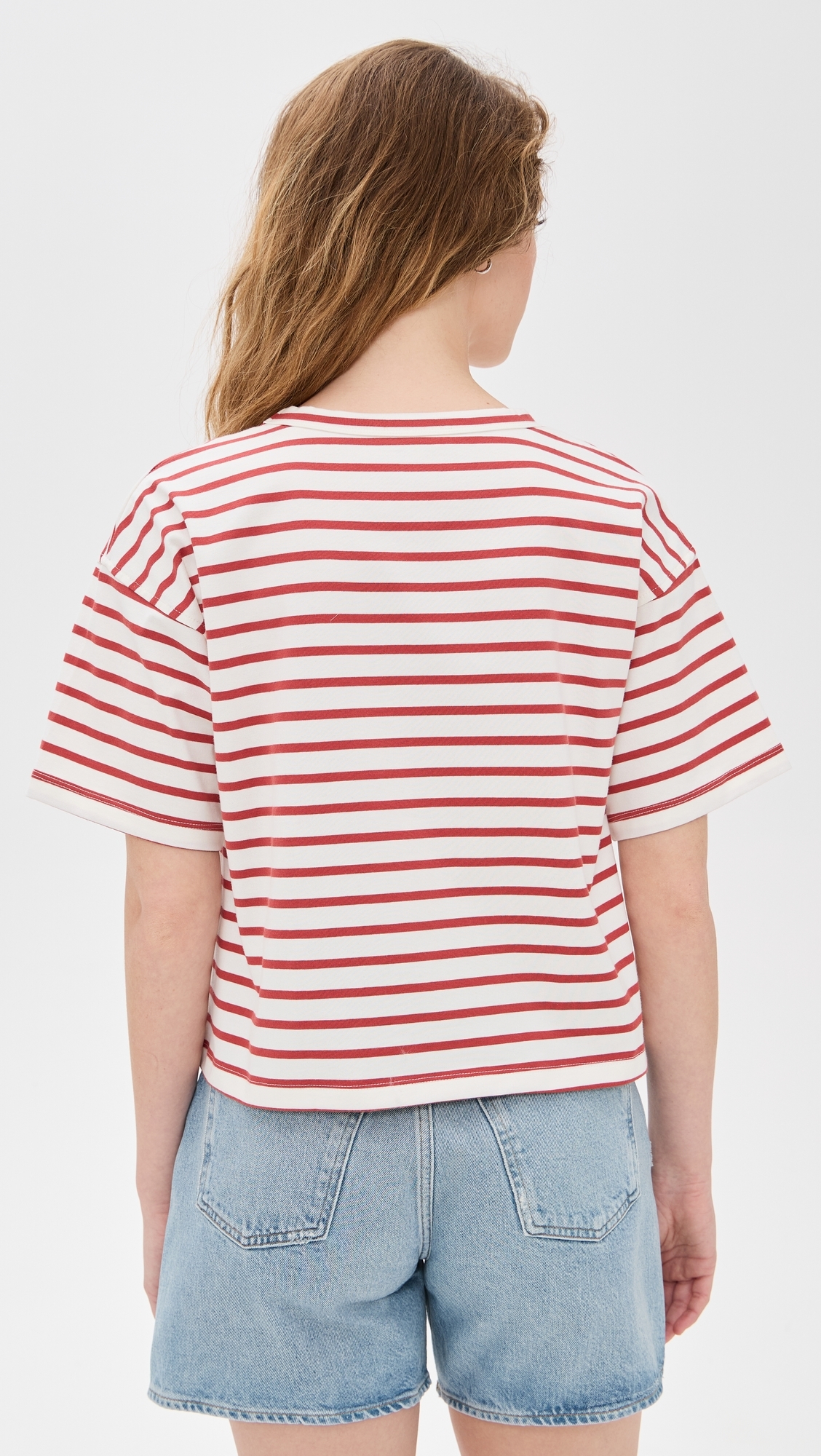 Madewell Everyday Boxy Crop Tee in Stripe Lighthouse Red Stripe