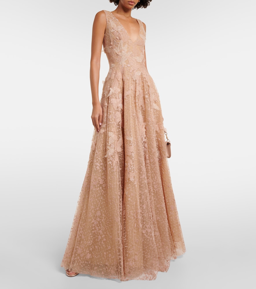 Appliqué tulle gown