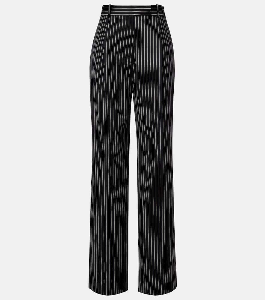 Striped wool and cotton straight pants