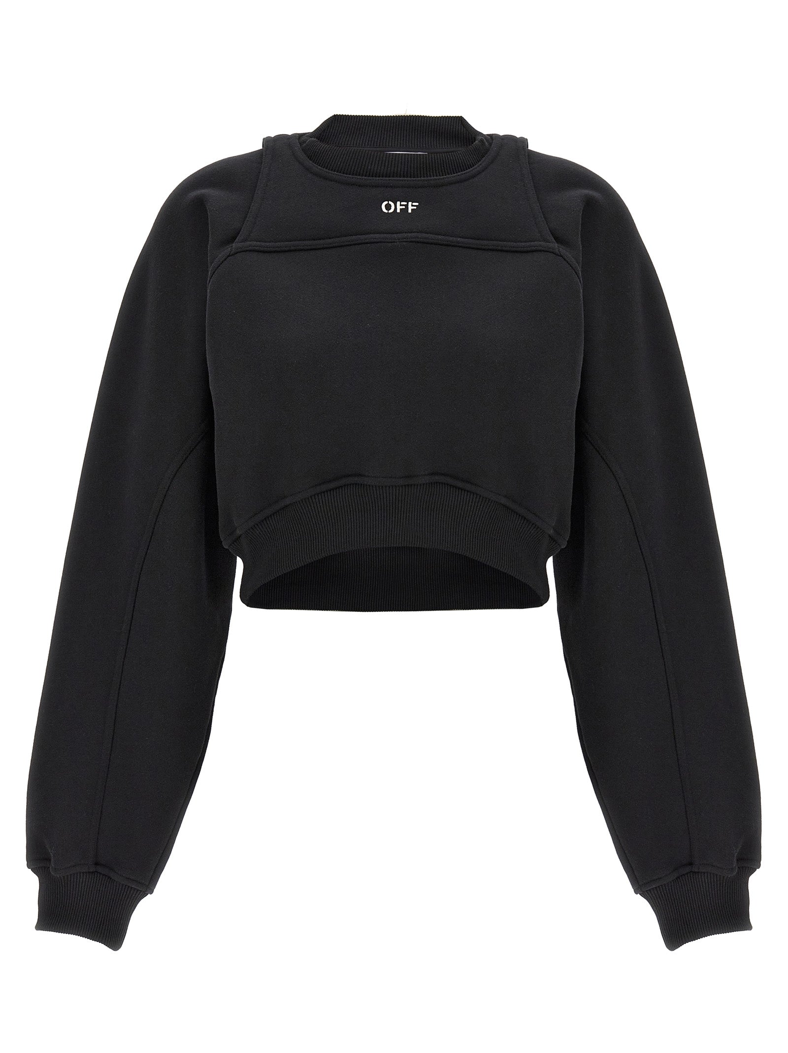 Logo-Embroidered Cropped Cotton Sweatshirt — Black