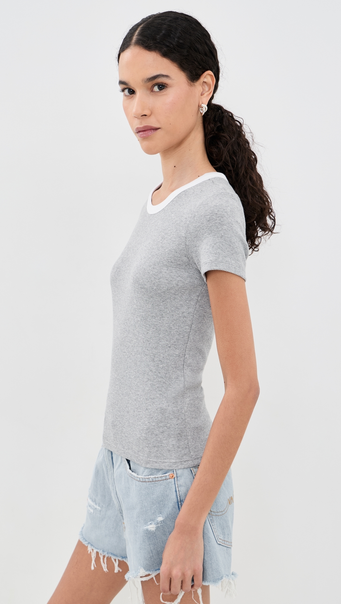 Miley T-Shirt Heather Grey/White