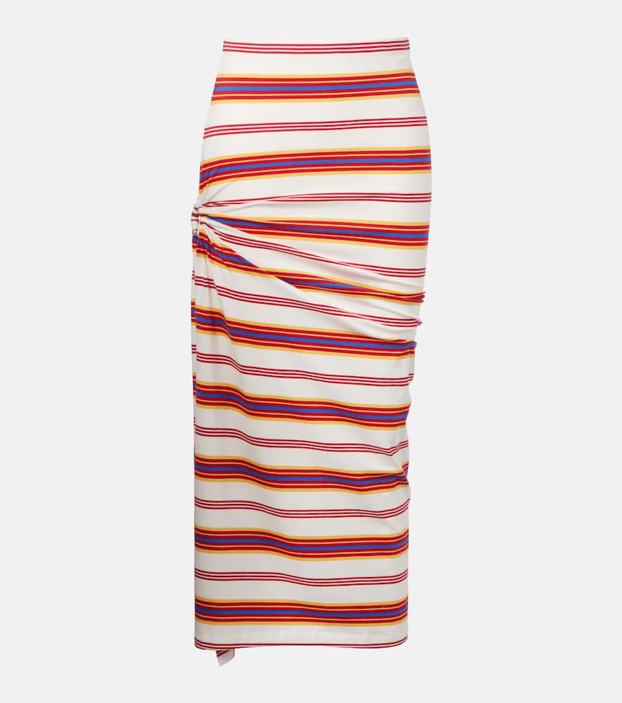 Gathered striped cotton-blend maxi skirt