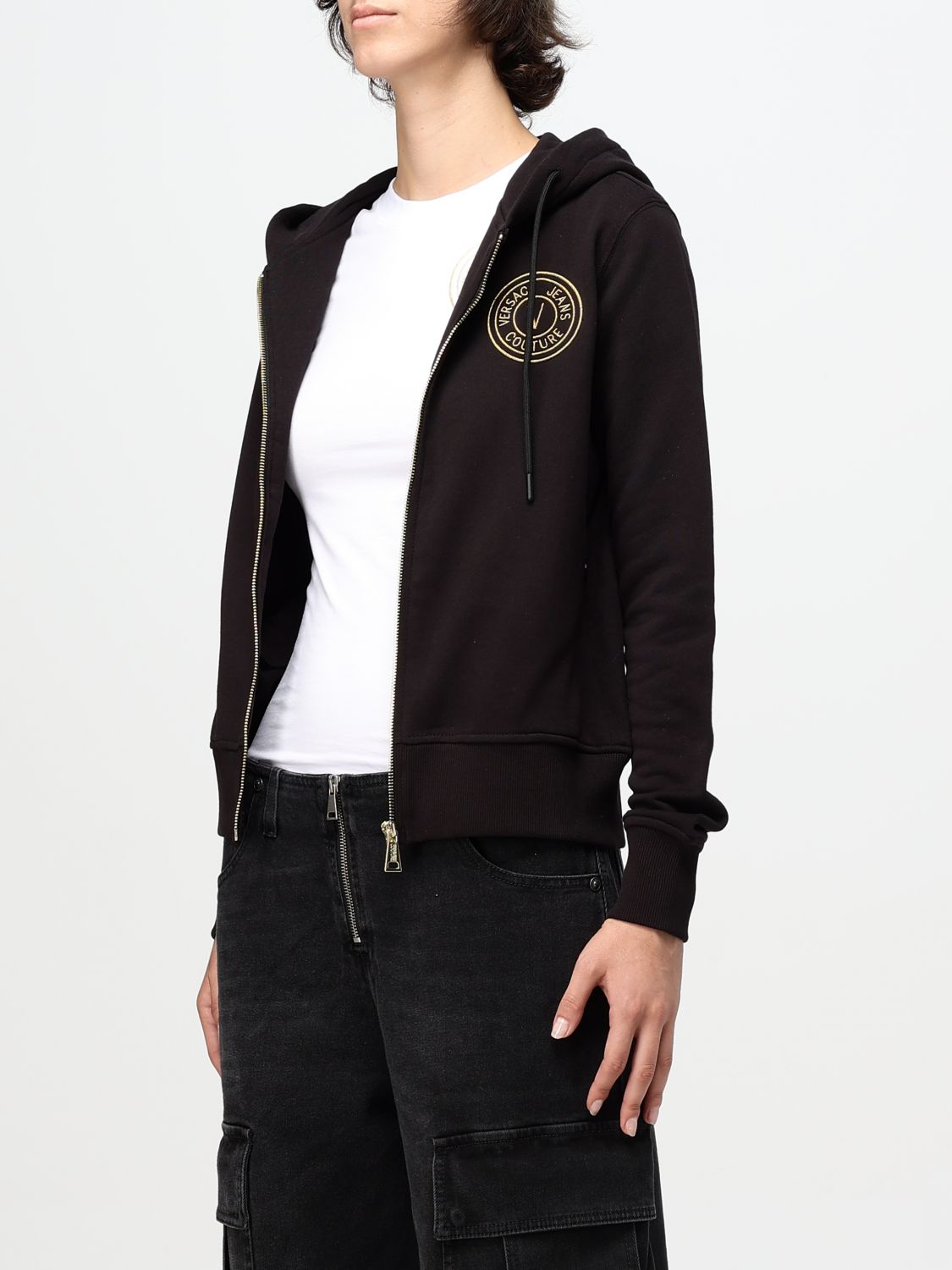 Logo-embroidered zip-up hoodie - Black