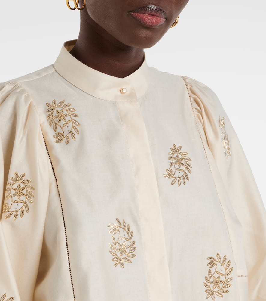 Caladio embellished cotton satin blouse