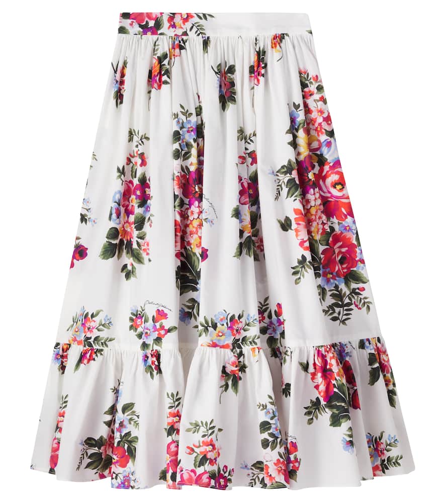 Floral cotton poplin skirt