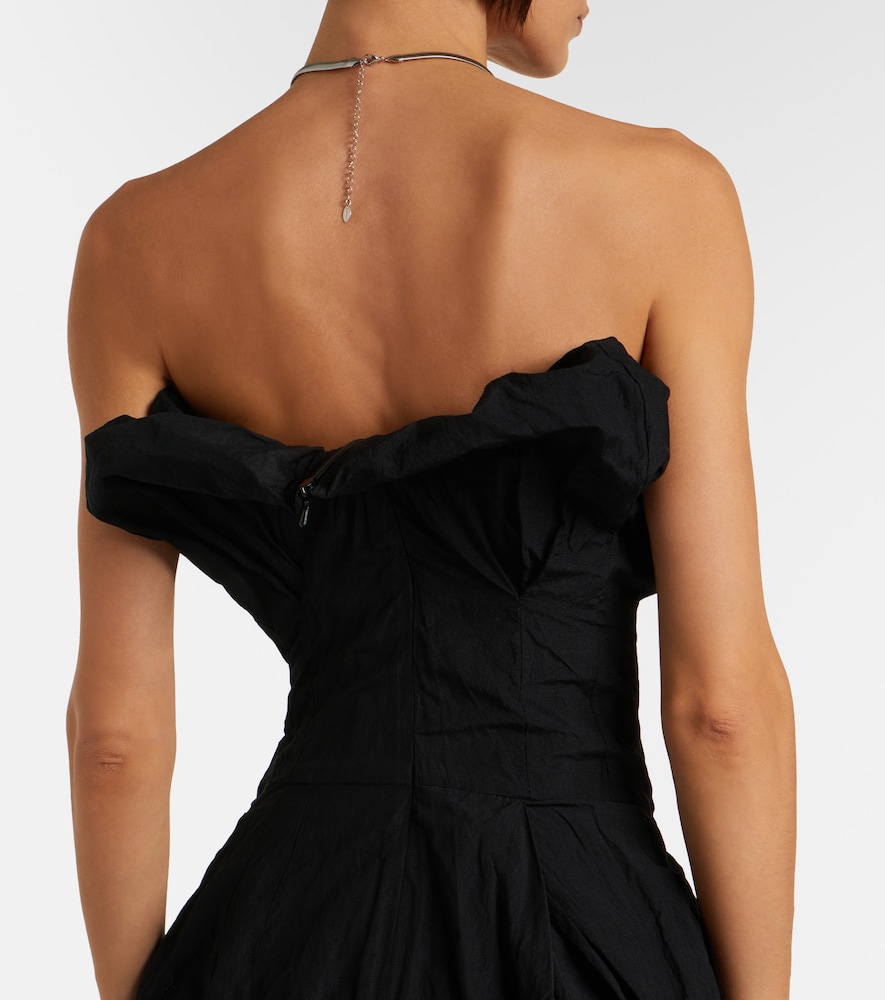 Draped cotton-blend cocktail dress