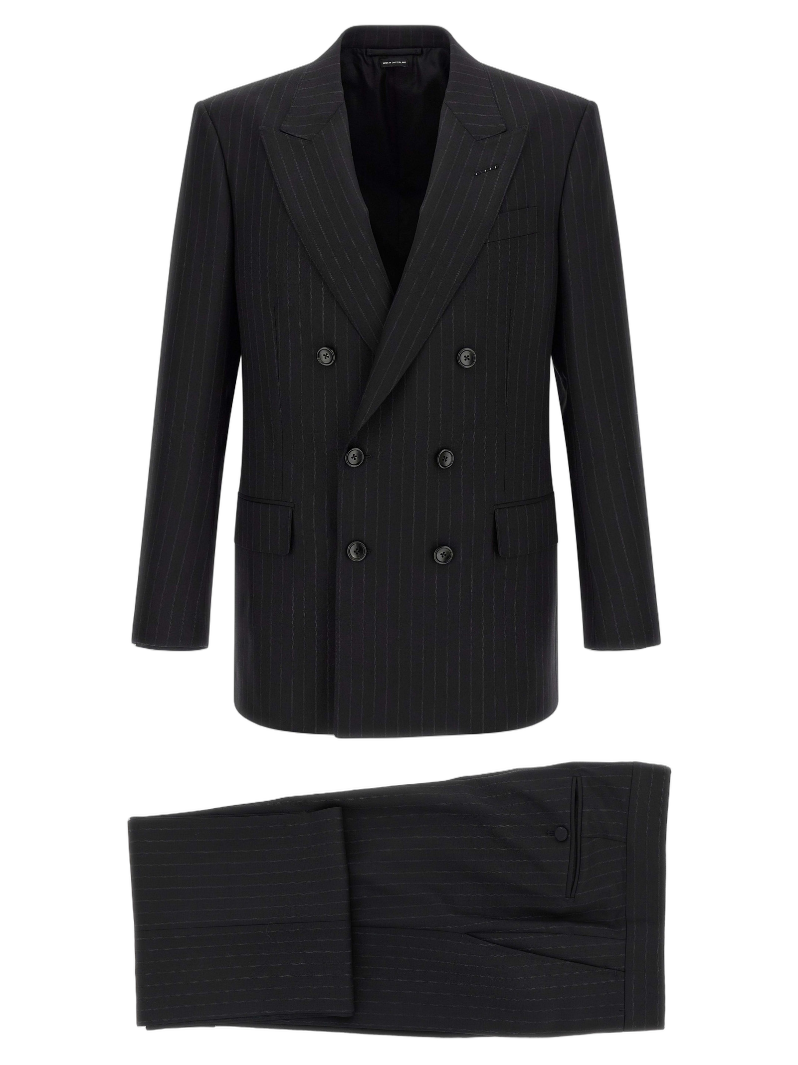 Pinstripe Wool Suit — Black