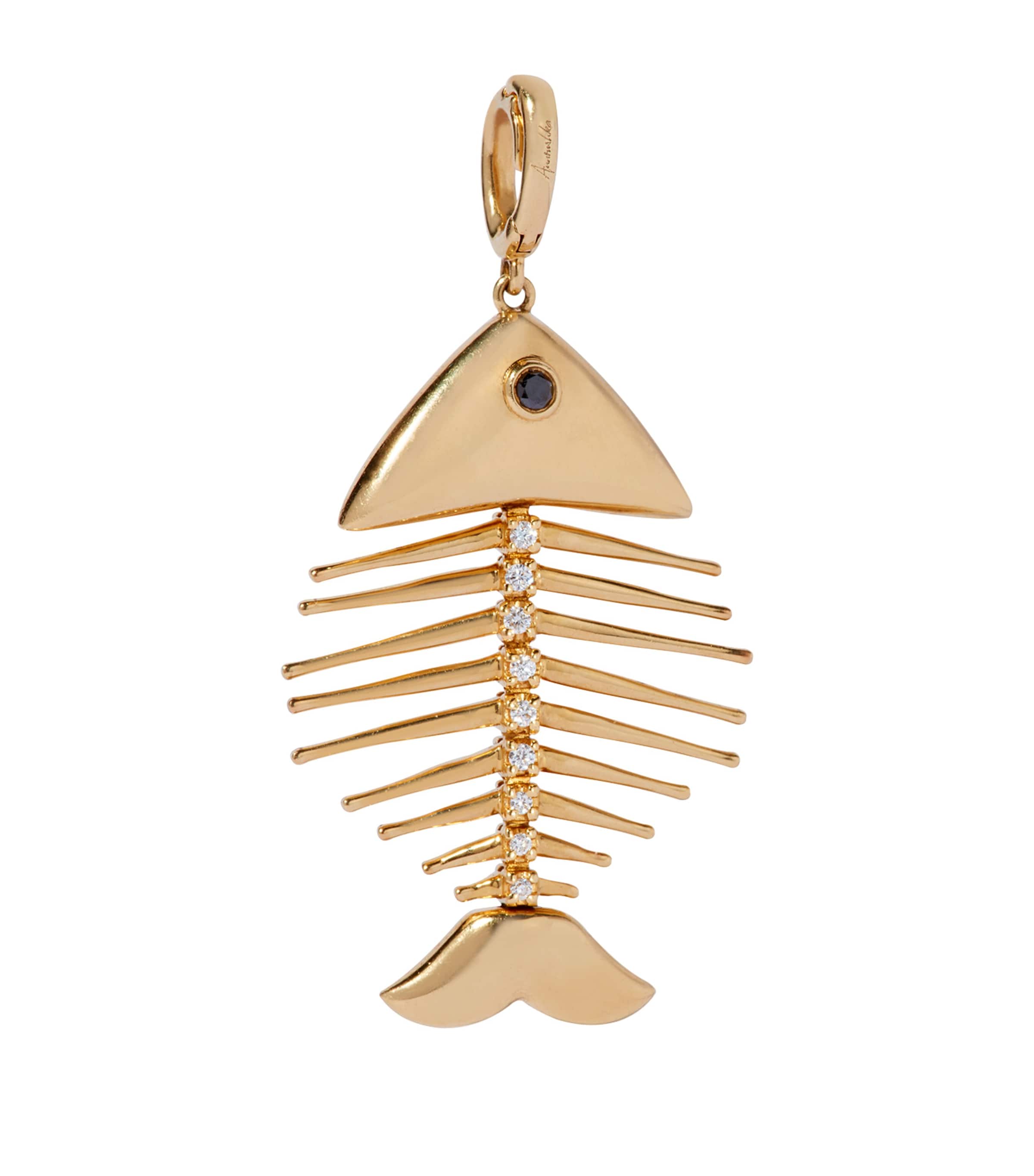 Yellow Gold and Diamond Fish Bones Charm