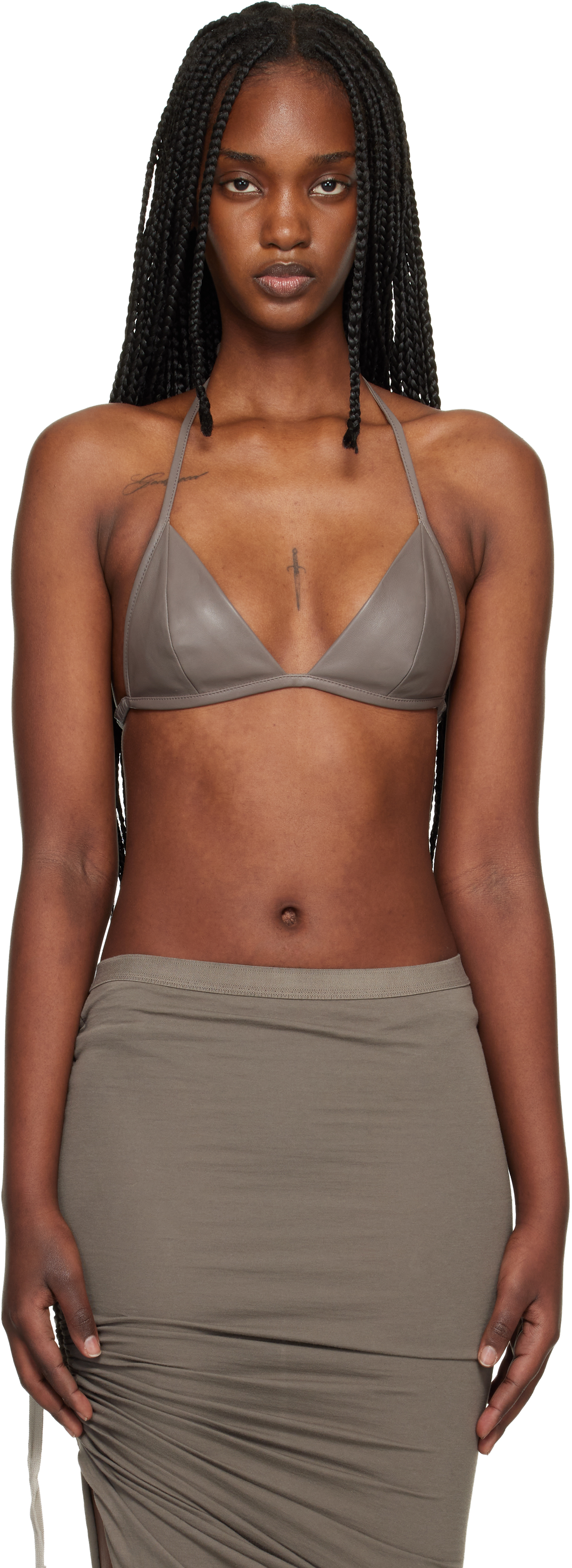 Gray Temple Waxy Lamb Leather Bra