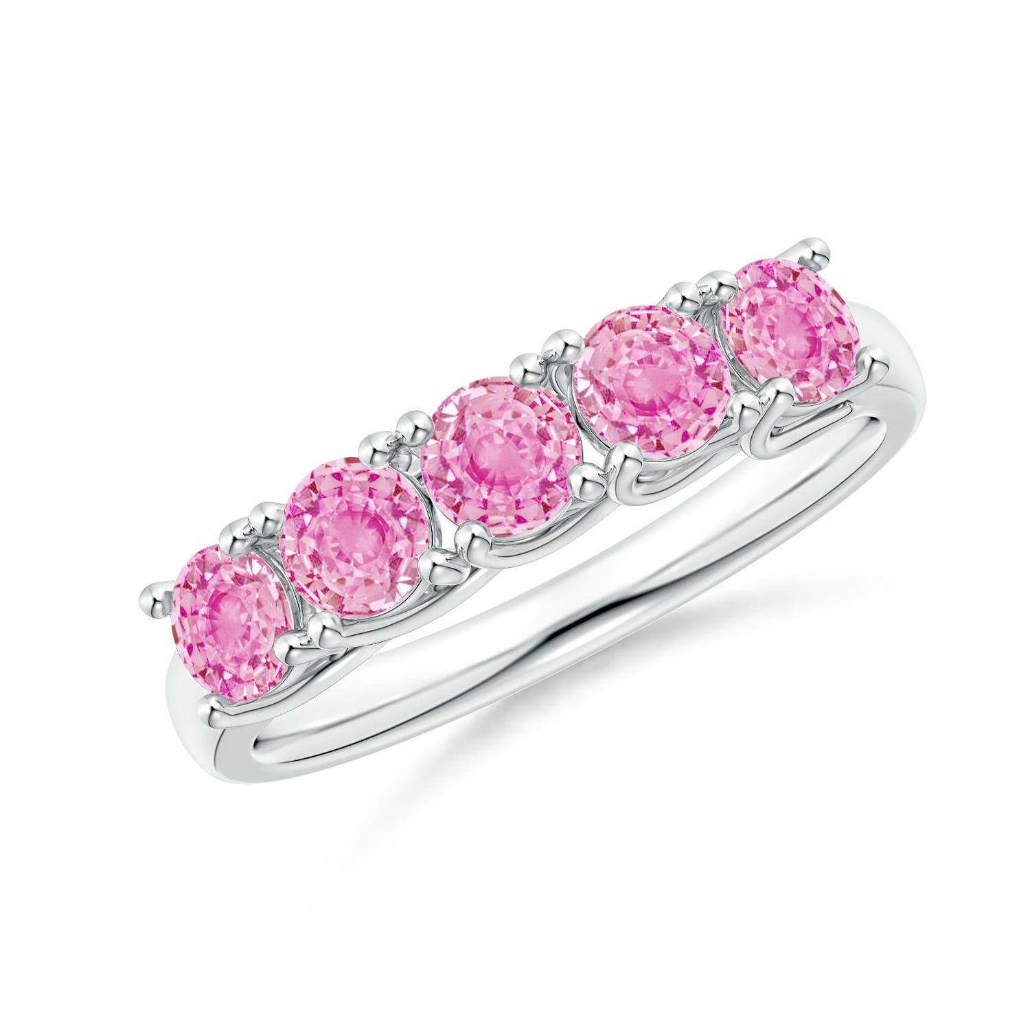 Angara 1.35 Carats Half Eternity Five Stone Pink Sapphire Wedding Ring in Silver