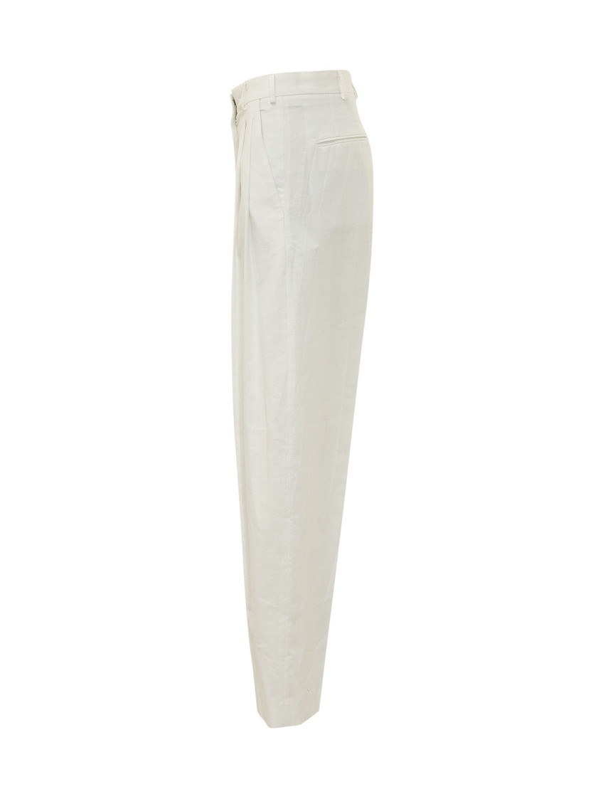White Straight Pleated Pants