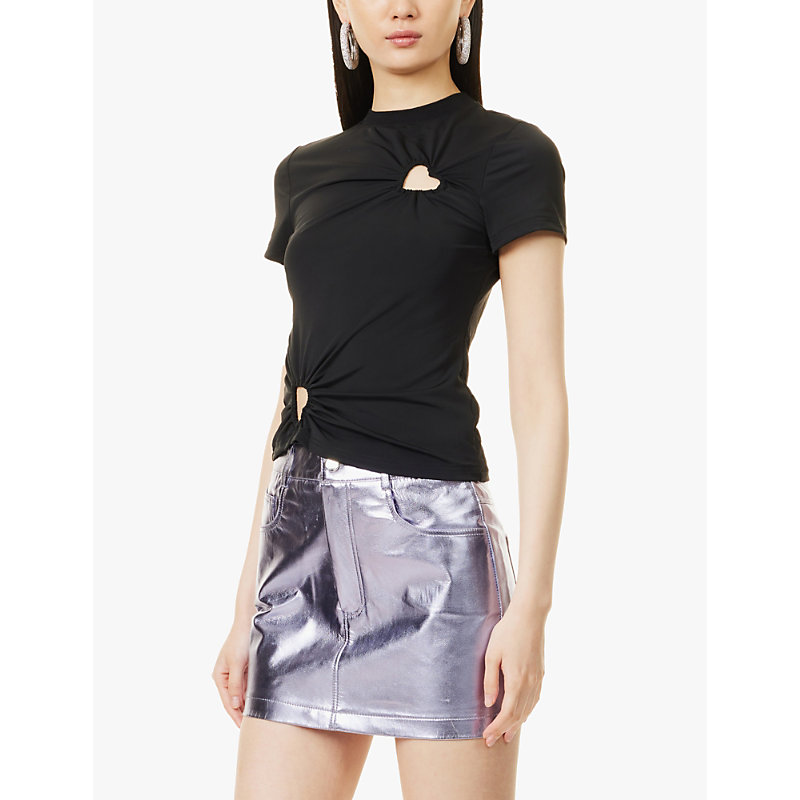 Womens Black Bowie Heart-shape Cut-out Stretch-woven Top