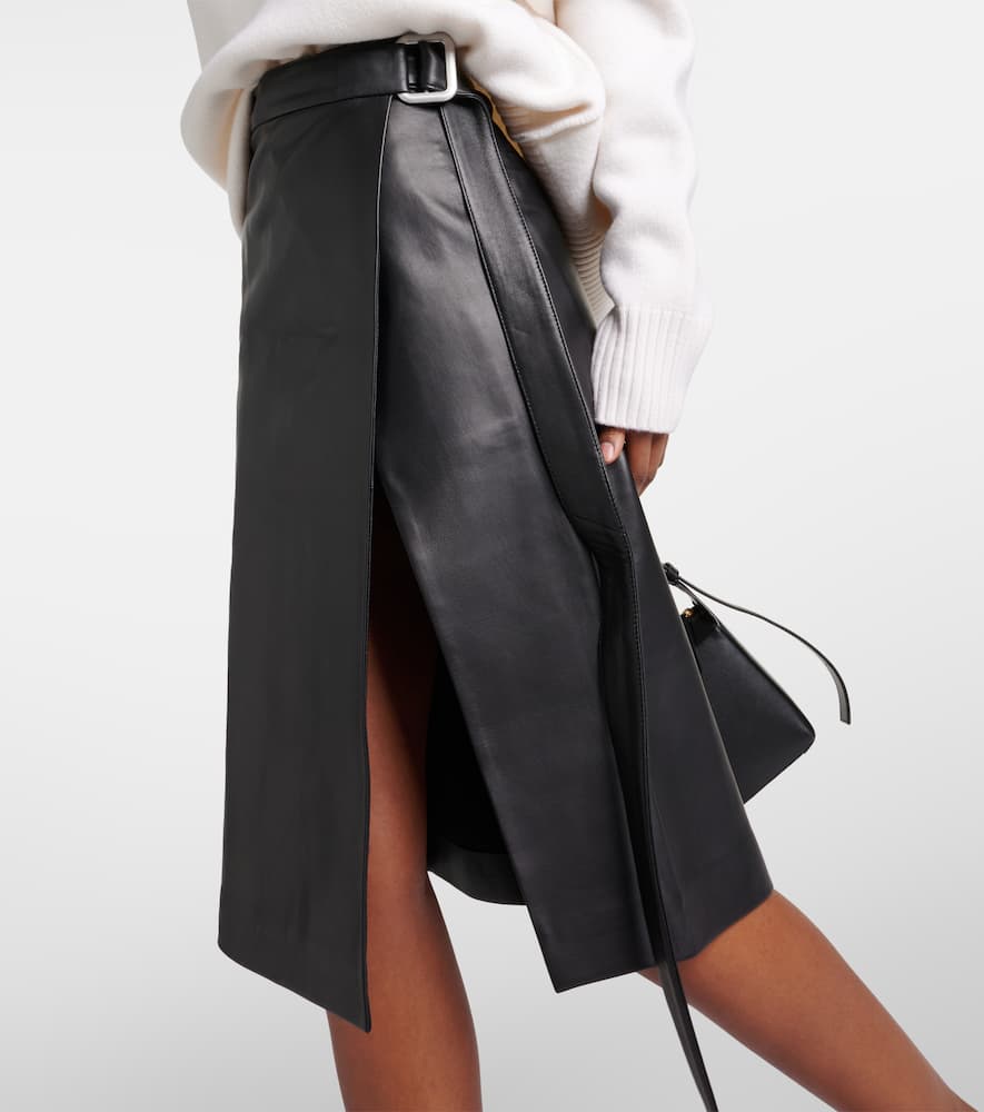 Wrap leather midi skirt