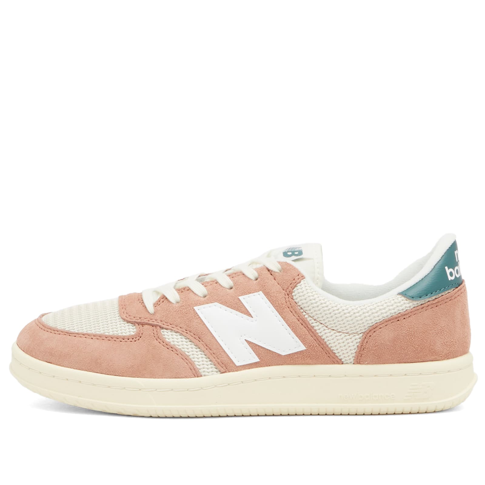 New Balance Unisex T500 in Brown/Beige/Green/White Suede/Mesh, size 4