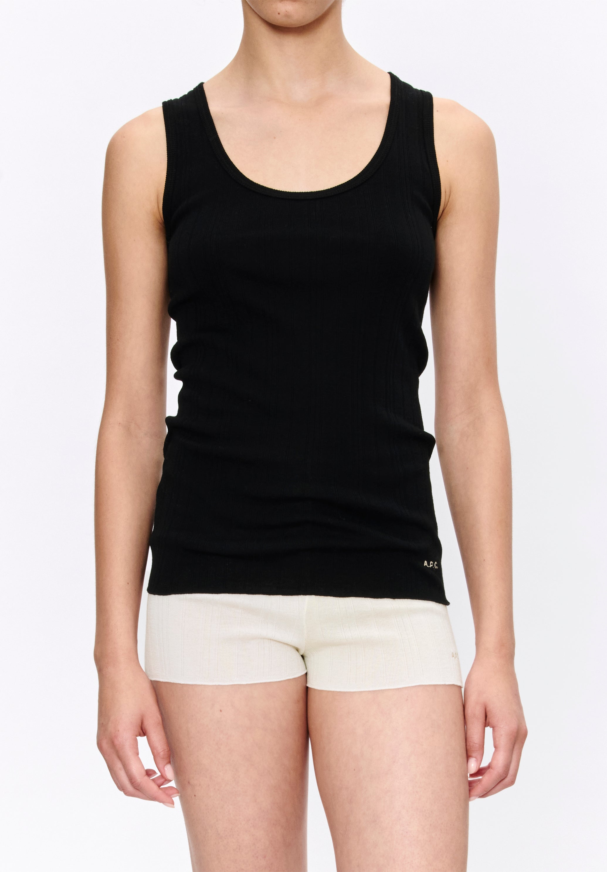A. P.C. Women's Fitted Lisle thread tank top Size: Extra Small in Black