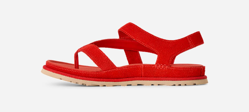 ® Women's GoldenGaze Toe Post Suede Sandals in Red Pepper