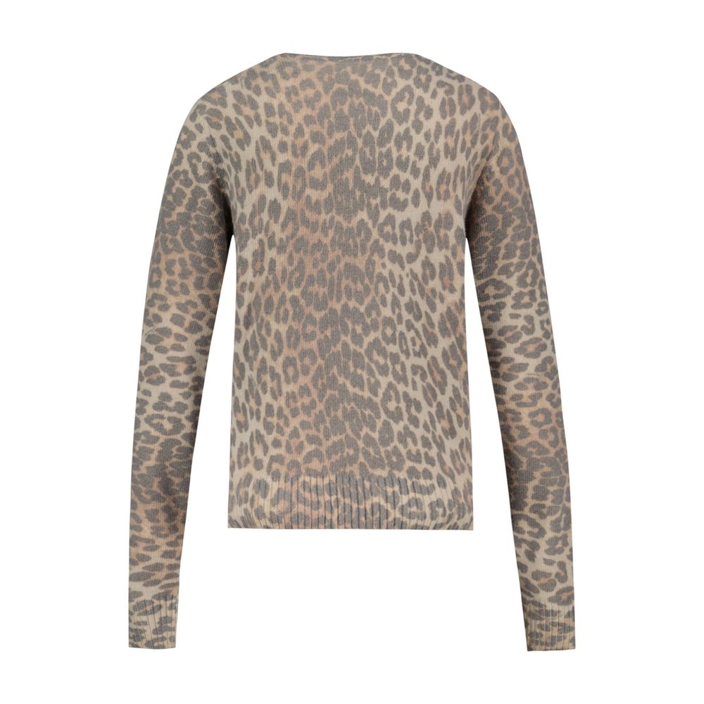 Leopard-Print Wool Sweater — Beige