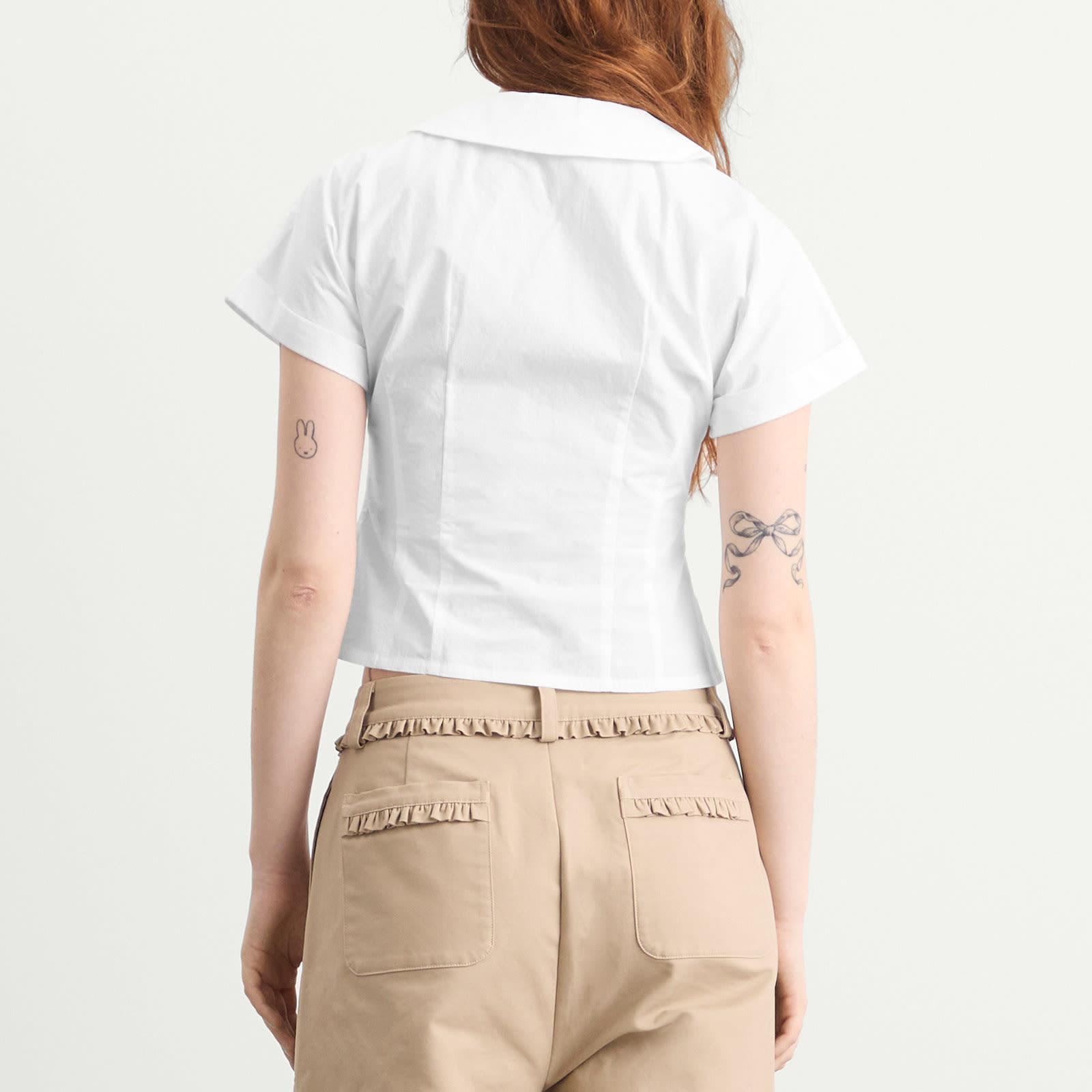 Women's Curved Collar Cap Sleeve Shirt in White
