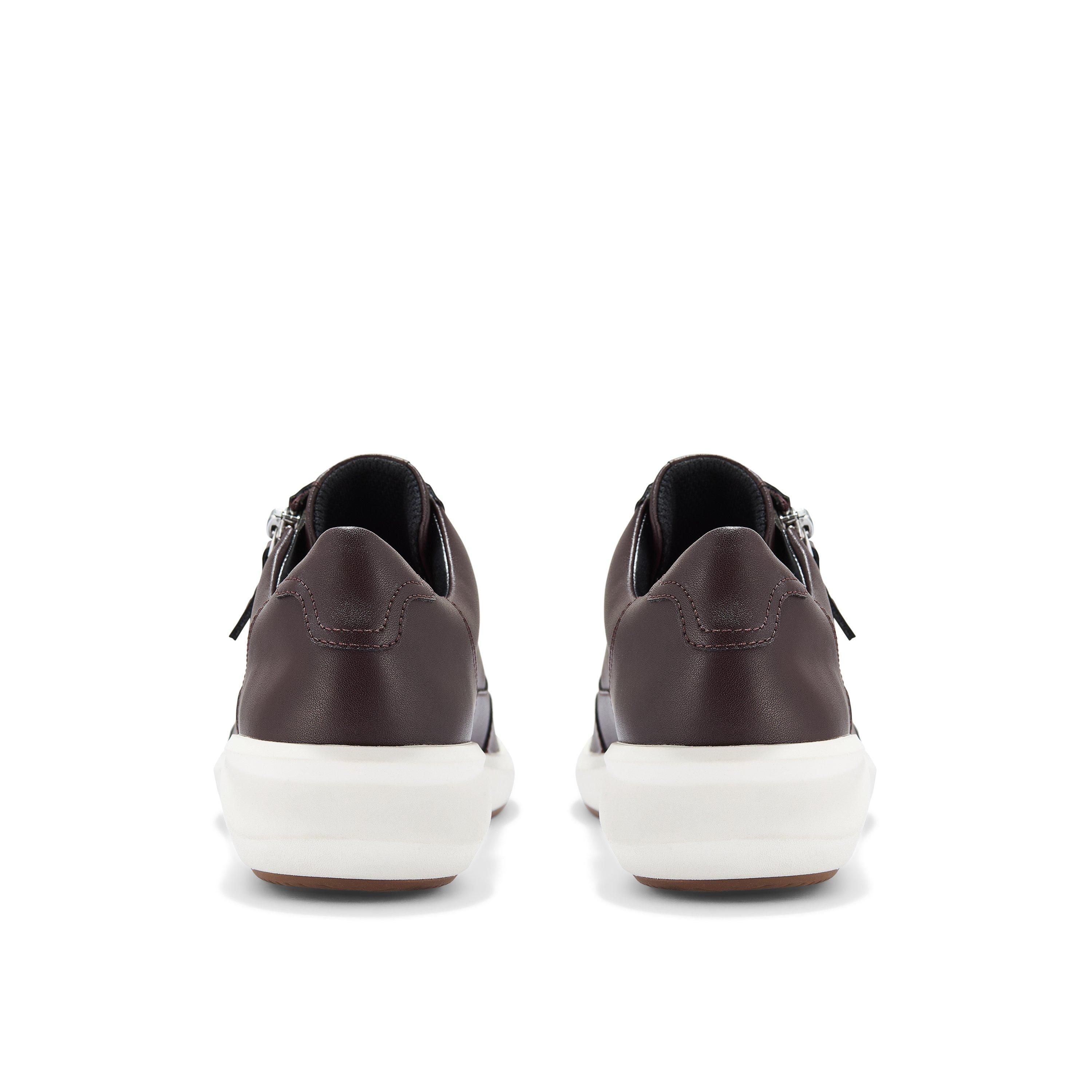 Clarks Women's Un Rio Zip Burgundy Leather Trainers in Red | : 5/Standard Fit