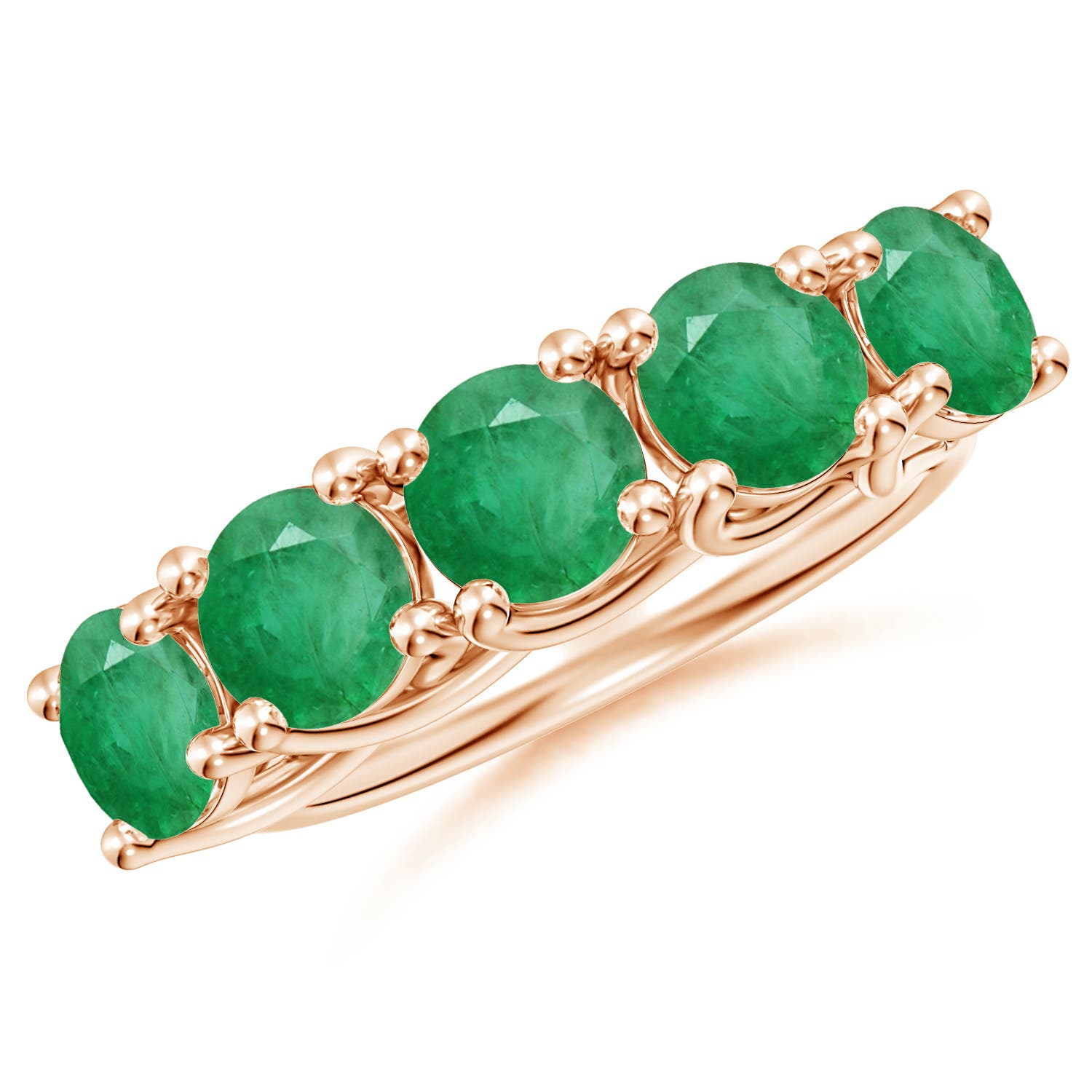 Angara 2.75 Carats Half Eternity Five Stone Emerald Wedding Band in 18K Rose Gold