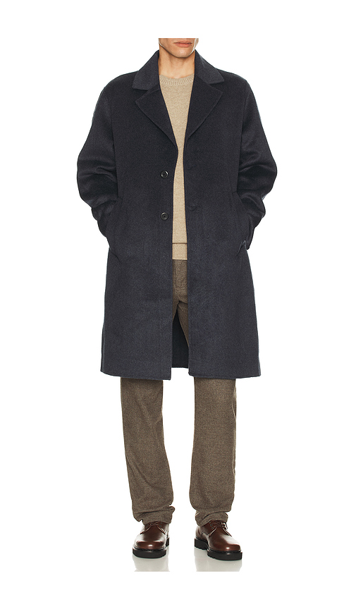 Marine Layer Wool Longline Coat in Navy. S. Also in L, M, XL/1X