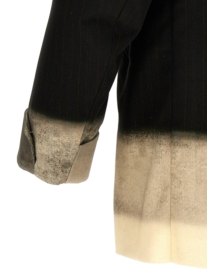 -Pinstriped Trompe L'Oeil Blazer Grigio-Uomo