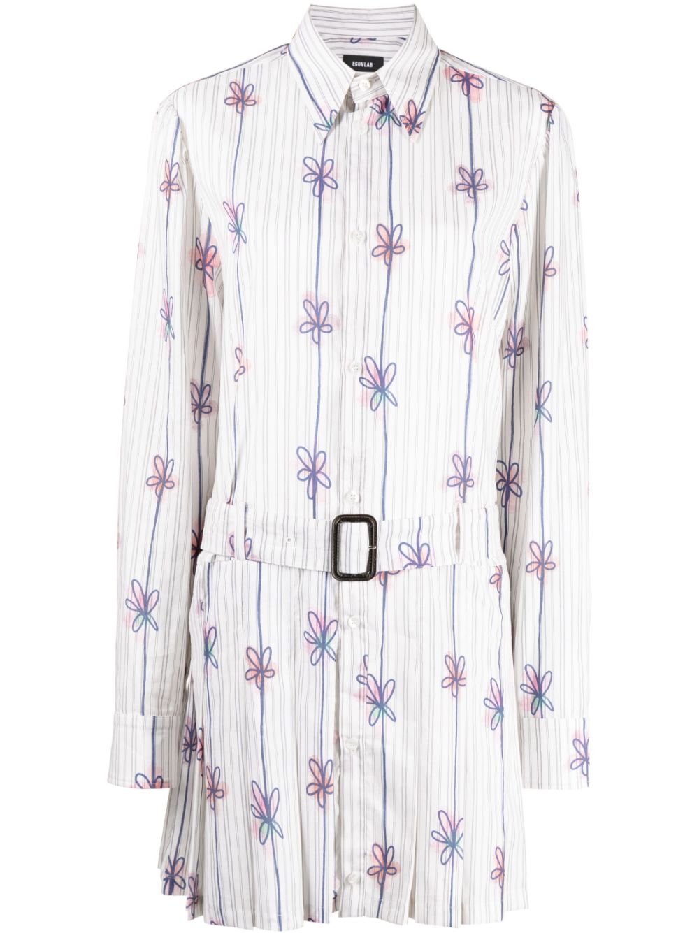 Floral-print striped shirtdress - White