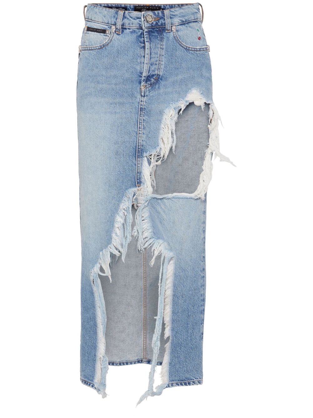 Distressed-effect midi denim skirt - Blue