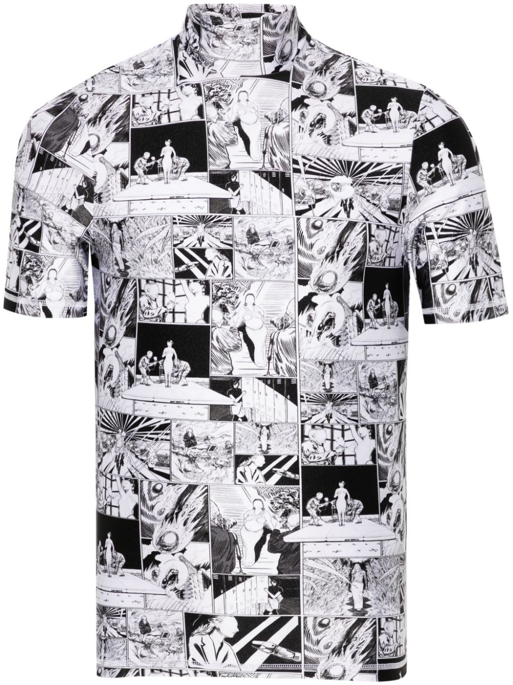 Funnel-neck cartoon-print T-shirt - White