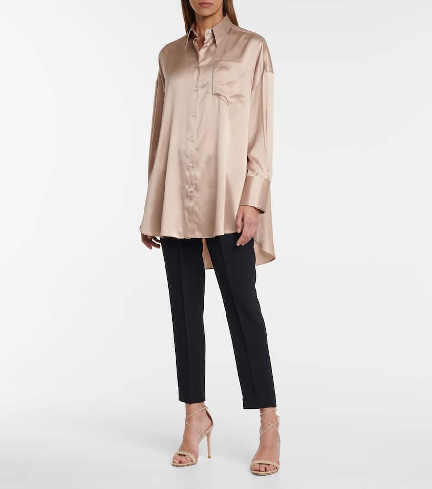 High-rise silk-blend pants