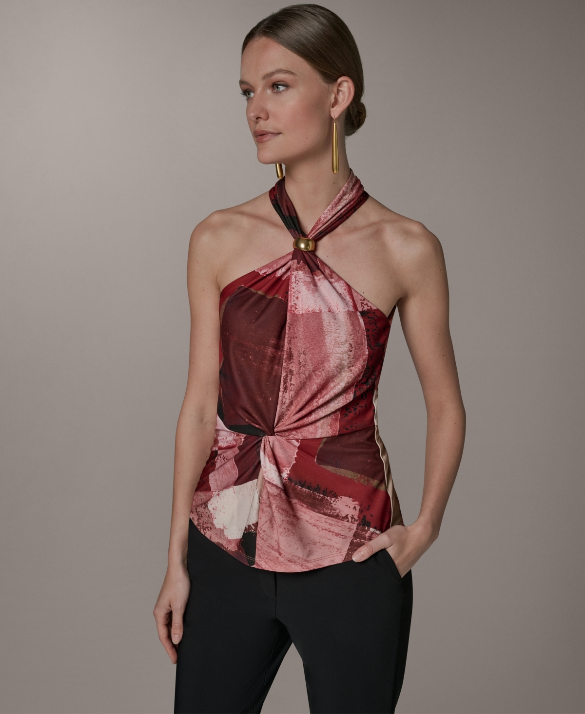 Women's Geometric Printed Halter Neck Top - Desert Cly