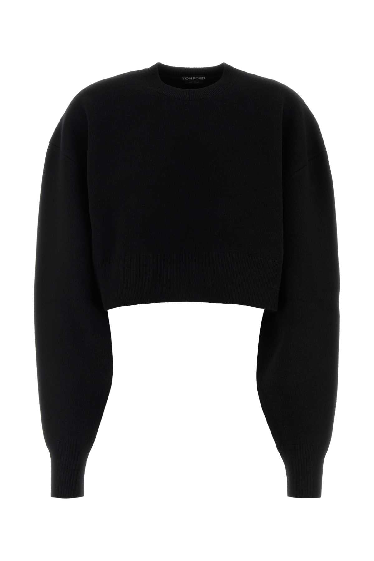 Cropped Wool-Cashmere Sweater — Black