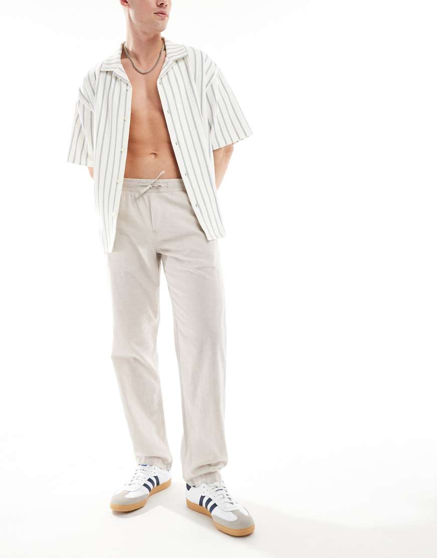 Drawstring linen mix trouser in beige-Neutral