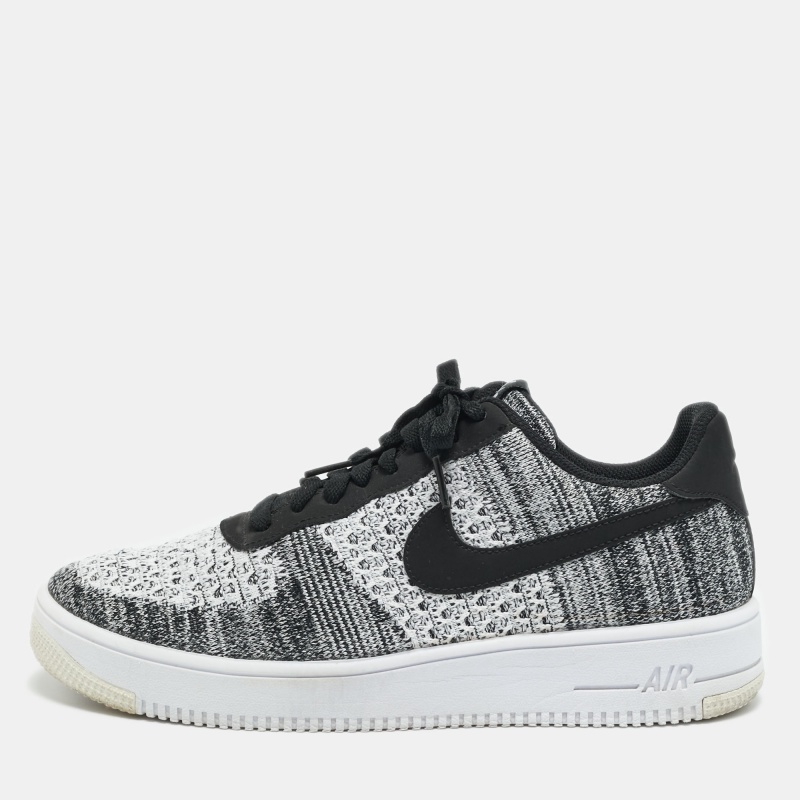 Nike Air Force 1 Flyknit 2 Black Pure Platinum 44 Black/White Knit Fabric Low Top Sneaker