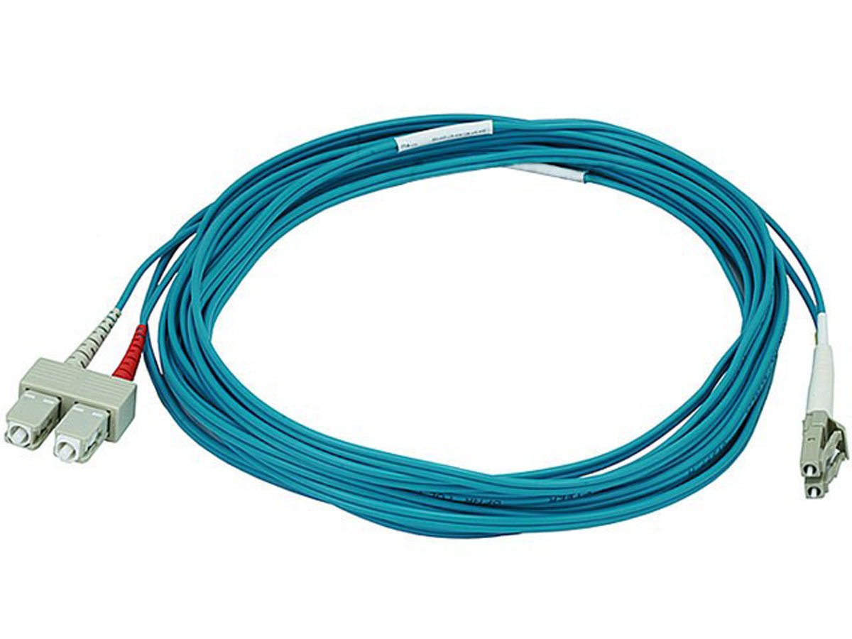 Multi-Mode OM3 Fiber Optic Cable - LC-SC UL 2mm 50/125 OFNR Duplex Aqua 5m