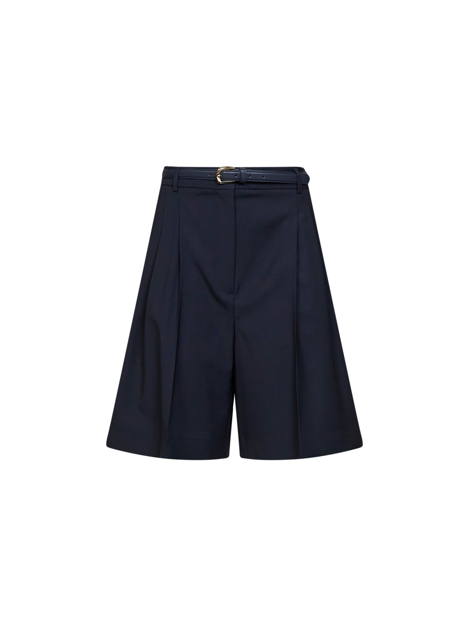 Belted Virgin Wool Bermuda Shorts — Blue