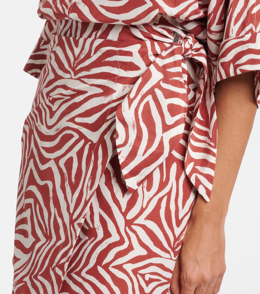 Printed cotton and silk wrap skirt