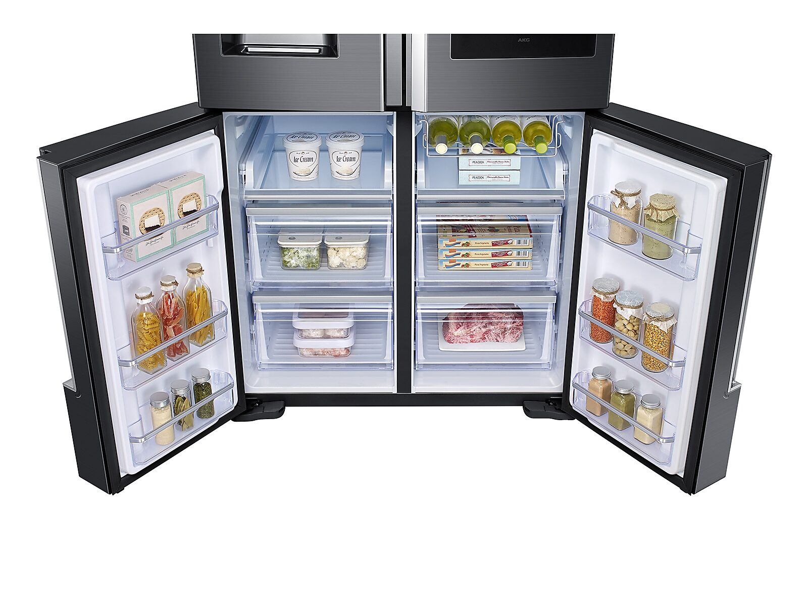 22 cu. ft. Family Hub™ Counter Depth 4-Door Flex™ Refrigerator in Black Stainless Steel(RF22N9781SG/AA)