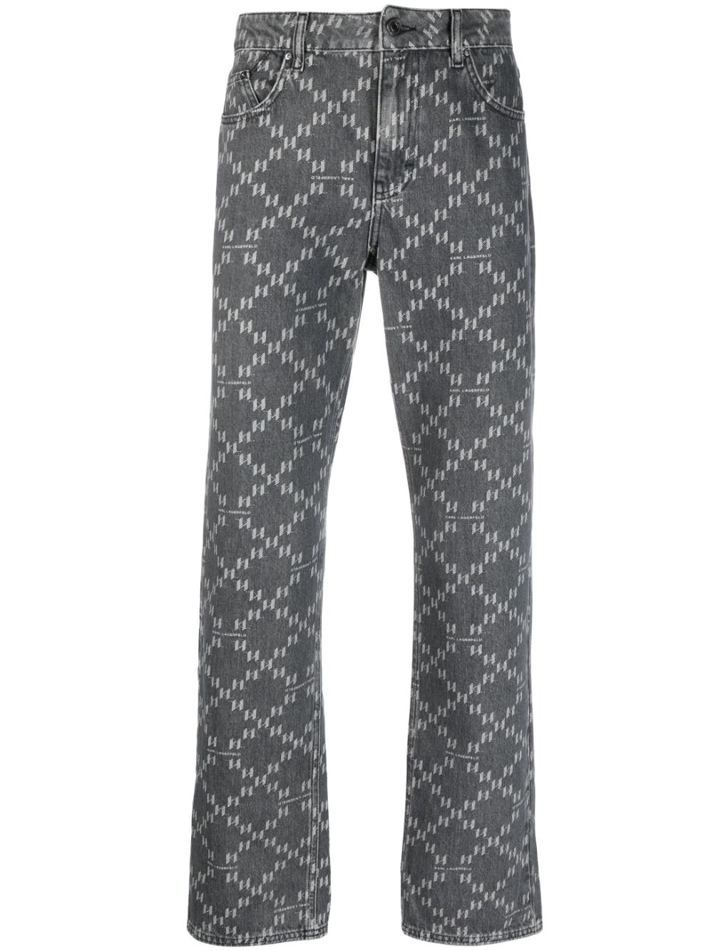 Monogram-jacquard straight-leg jeans - Black