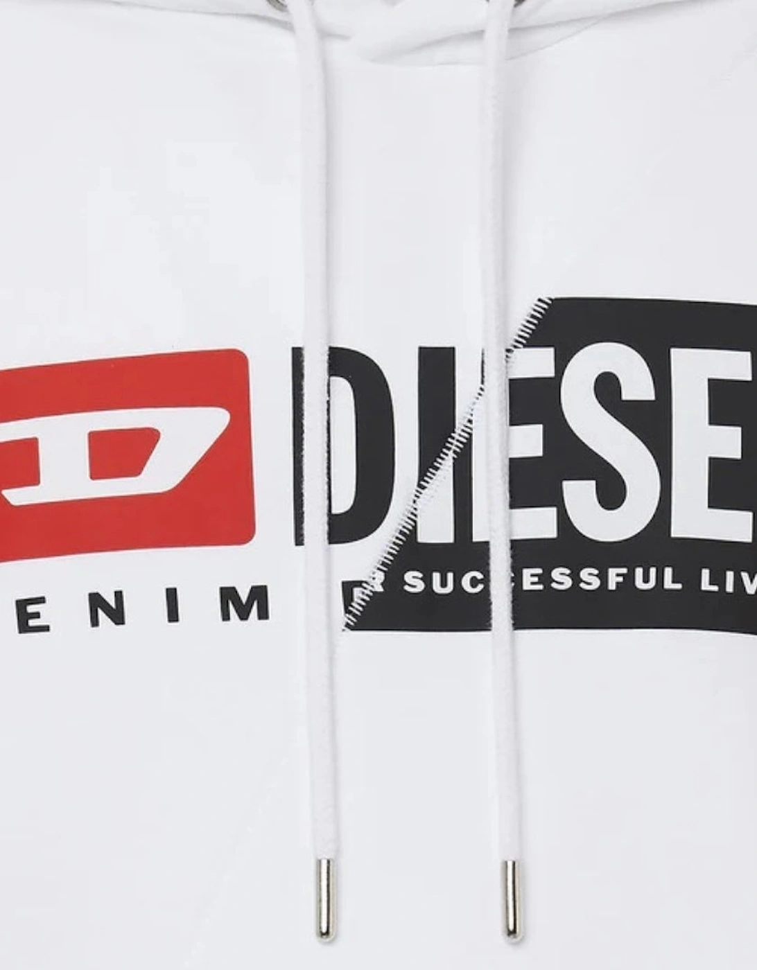 Men's Diesel Denim Division Split Logo White Hoodie - Size: 40/Regular