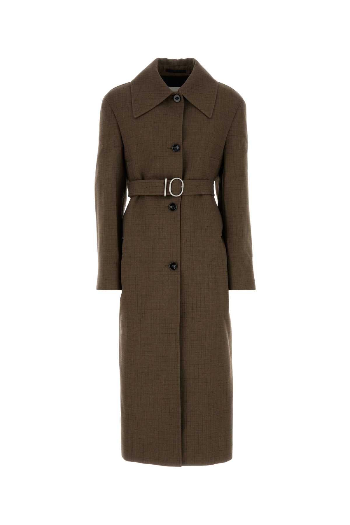Wool Blend with Buckle Belt Coat — Brown